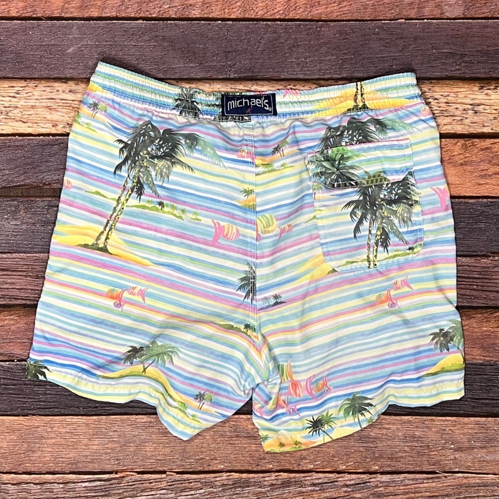 Michaels Colorful Striped Shorts Swim Suit Beach Summer Mens Trunks